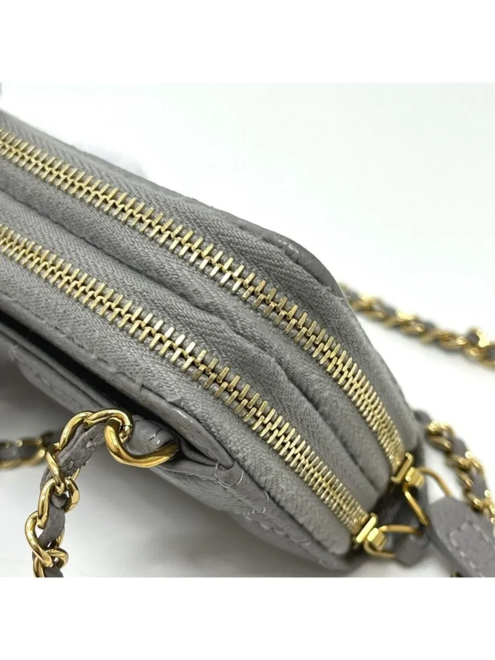 Chanel Shoulder Bag Quilted Caviar Leather Gray